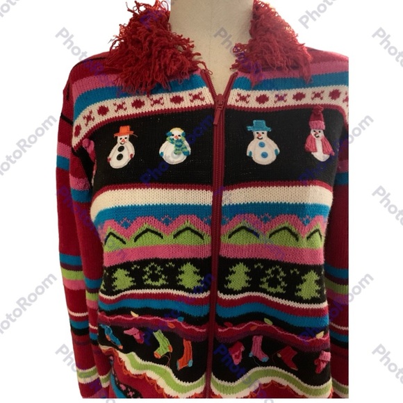 Karen Scott, Small Zip Up Long Sleeve Christmas Sweater - Picture 3 of 10